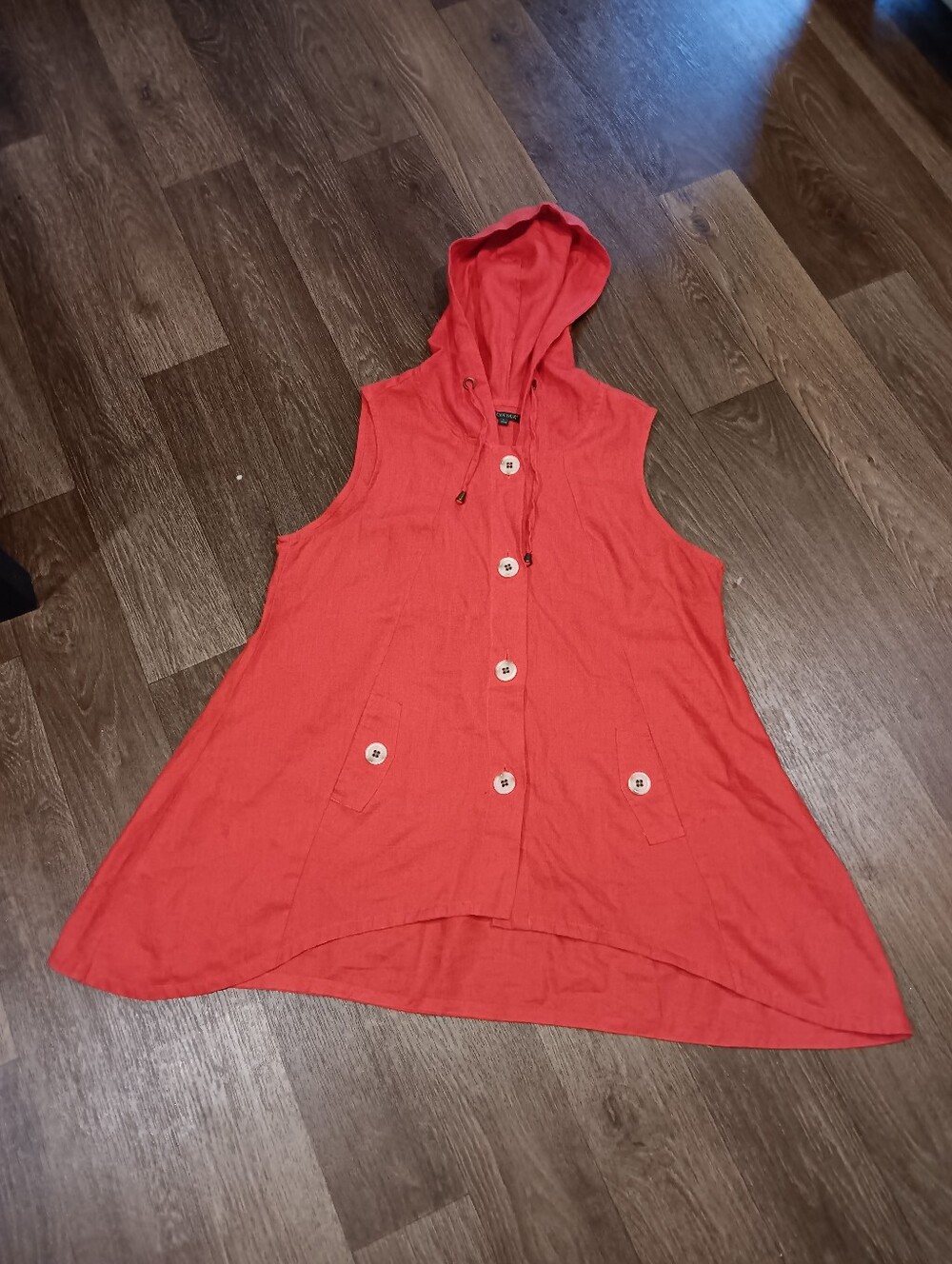 For Cynthia Bright Red Linen Top Dress Sz L